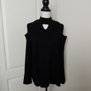 Susan Graver Cold Shoulder Mock Neck Sweater